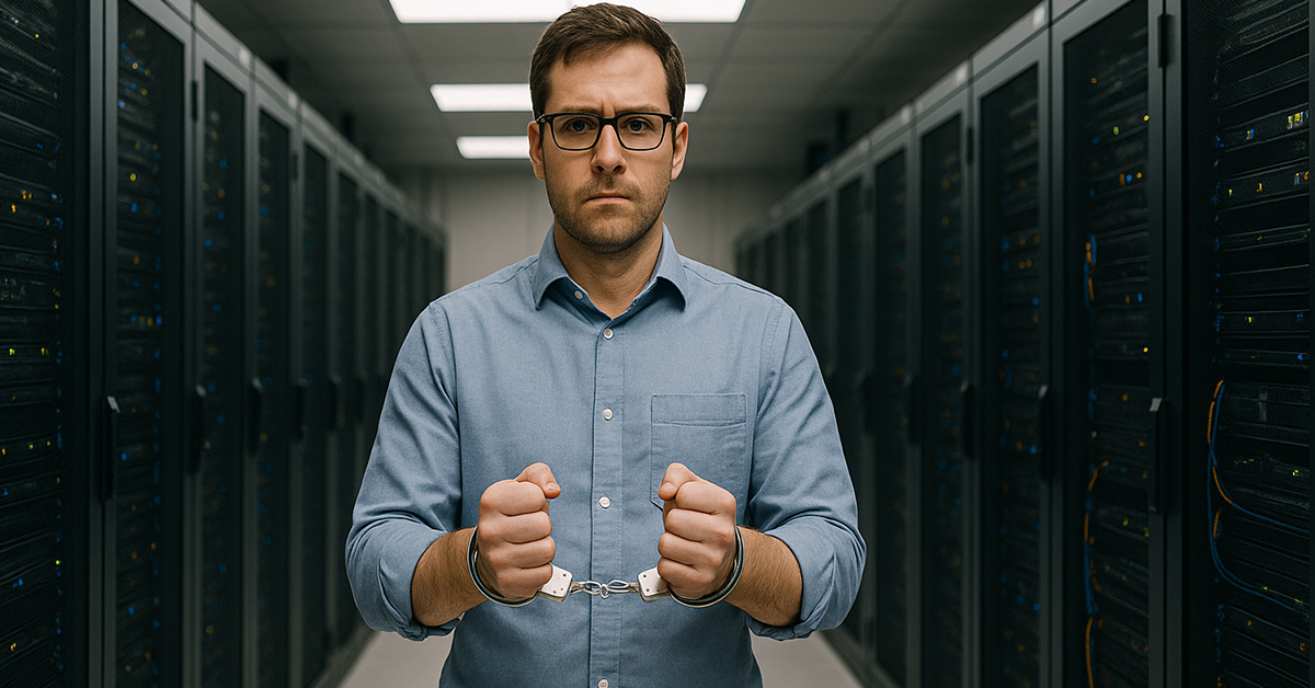 Insider threat actor captured in a server room.